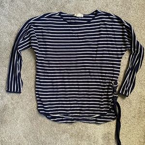 Michael Kors Navy White stripe side tie sweater